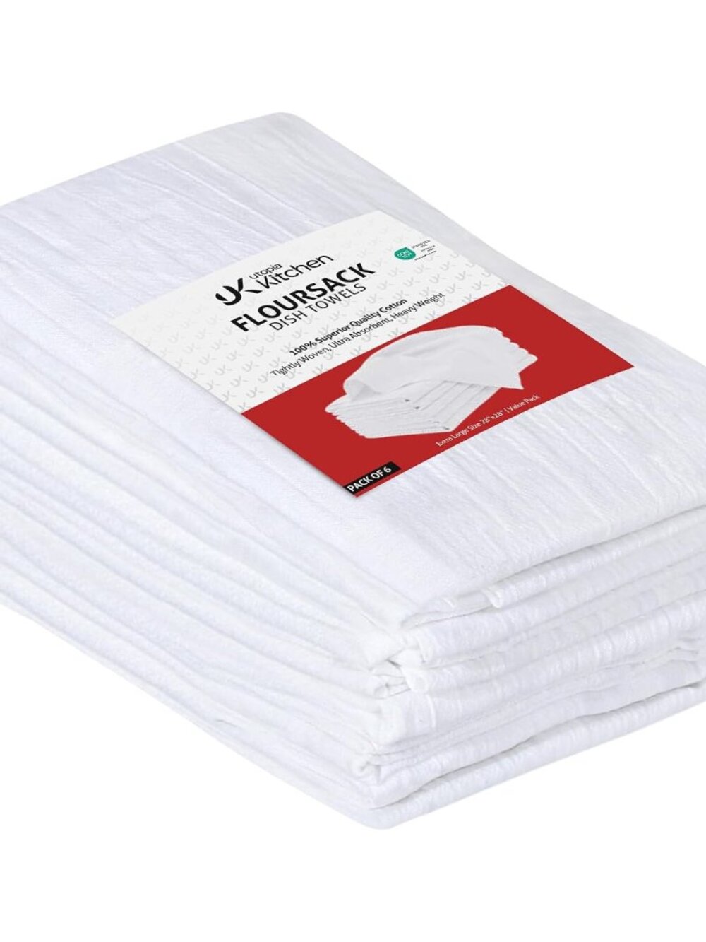 White Flour Sack Towels [6 Pack - 28 x 28 Inch] 100% Cotton